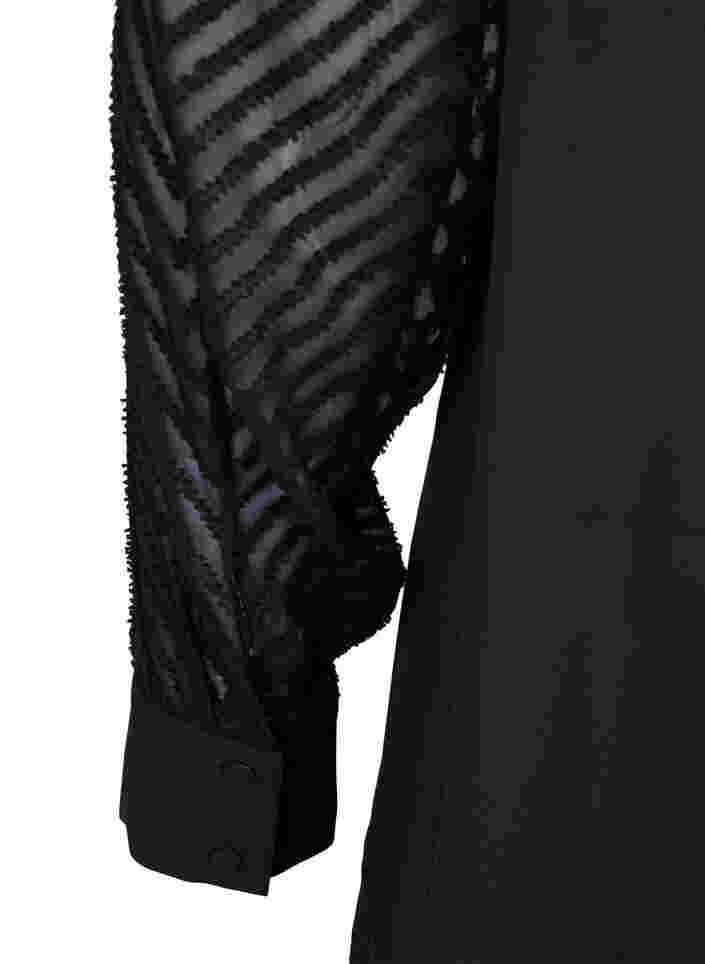 Höghalsad blus med långa transparenta ärmar, Black, Packshot image number 3