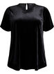 Kortärmad topp i velour, Svart, Packshot image number 0