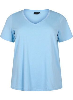 Kortärmad t-shirt med v-hals, Placid Blue, Packshot image number 0