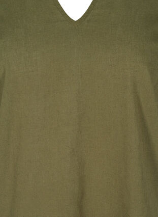 Kortärmad klänning i bomullsmix med linne, Ivy Green, Packshot image number 2