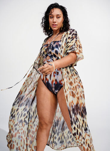 Strandkimono med tryck, Abstract Leopard, Image image number 0