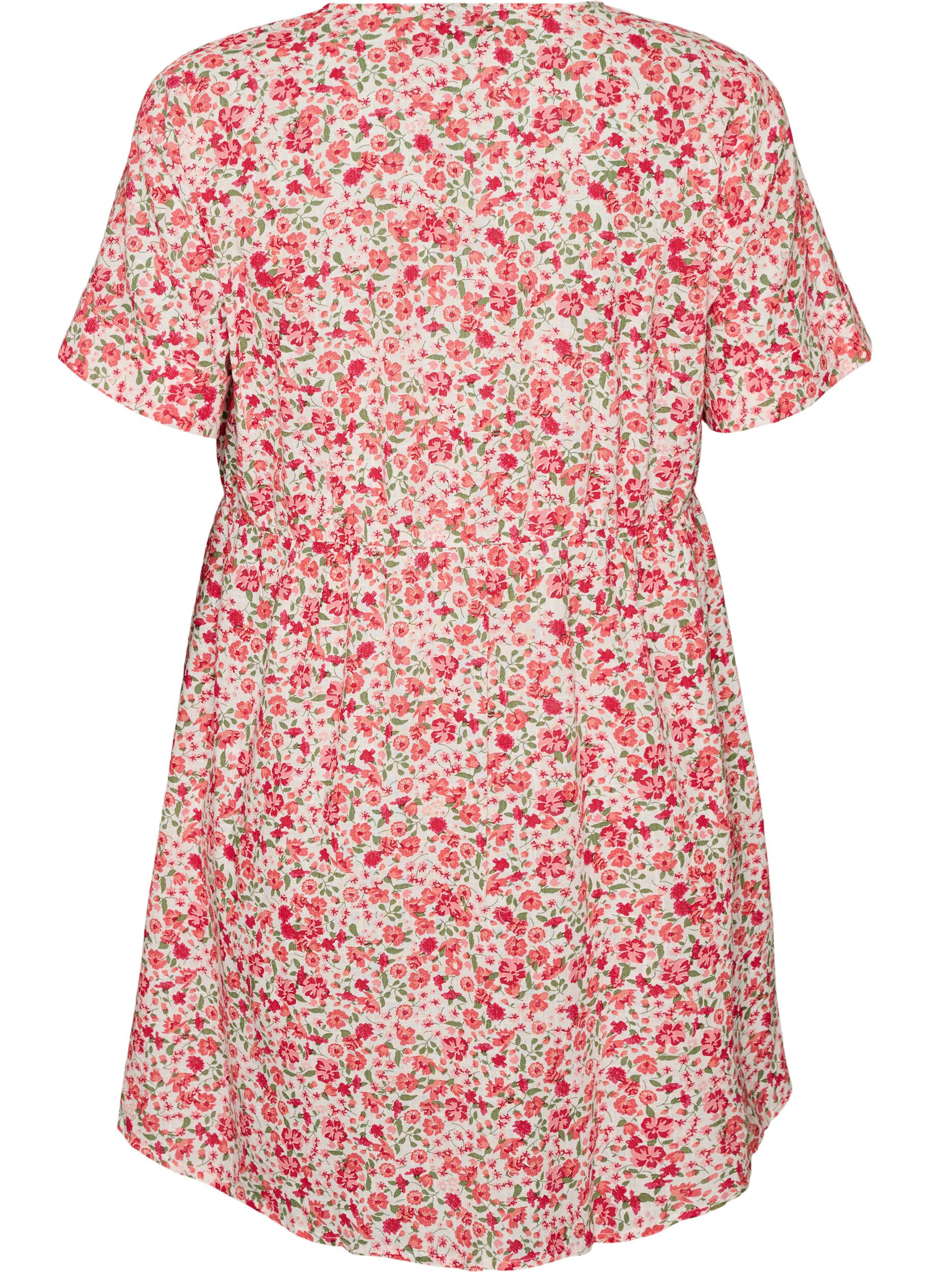 ZizziKort kl&auml;nning i bomull med blommigt m&ouml;nster, R&ouml;d, Packshot image number 1