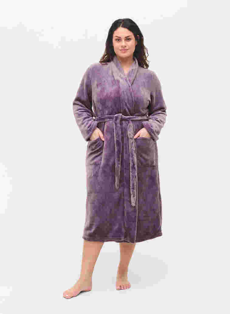 Lång morgonrock med fickor, Vintage Violet, Model image number 2