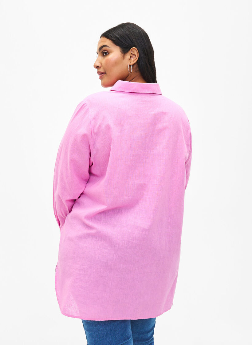 Långskjorta i linne och bomull, Rosebloom, Model image number 1