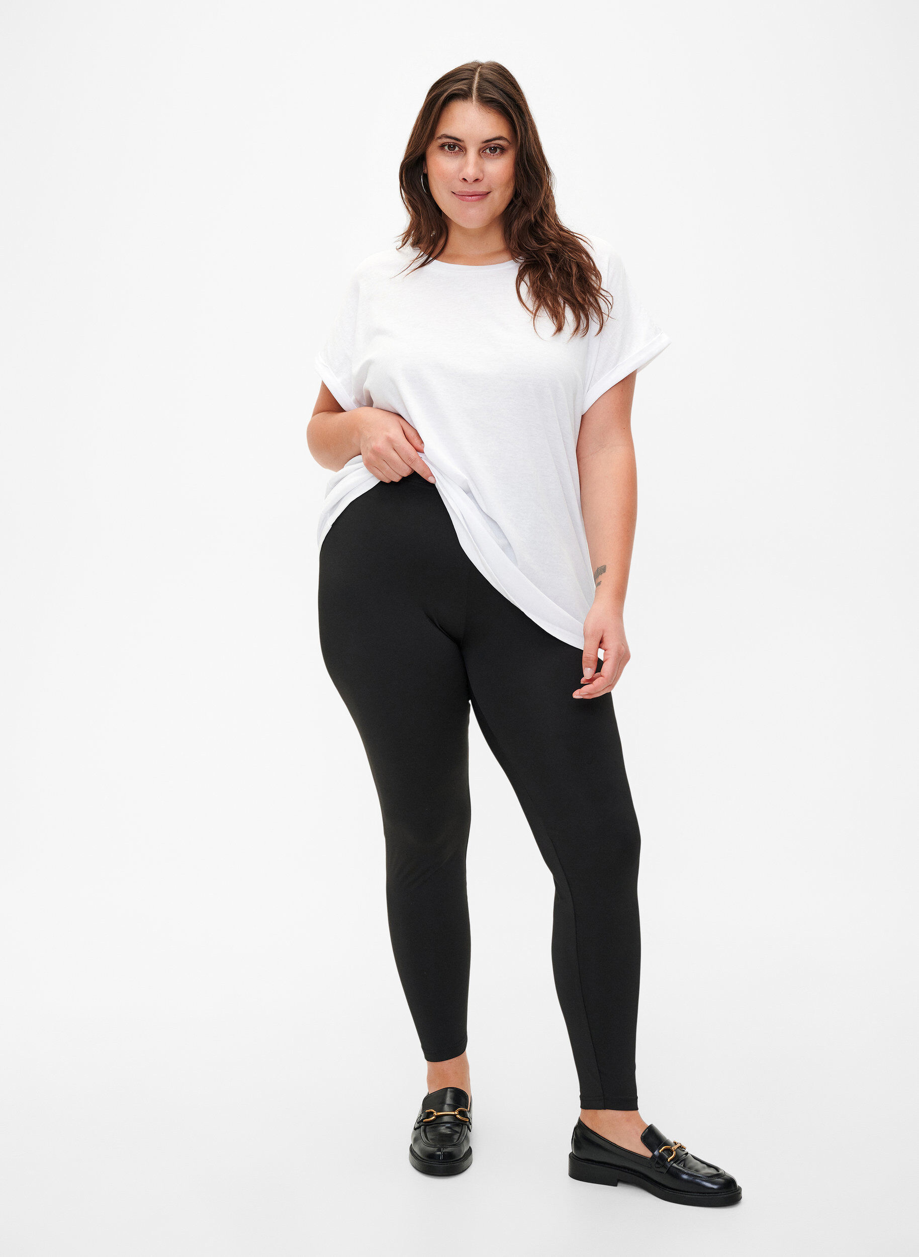 Zizzi 2-pack basic leggings, Svart, Model image number 1