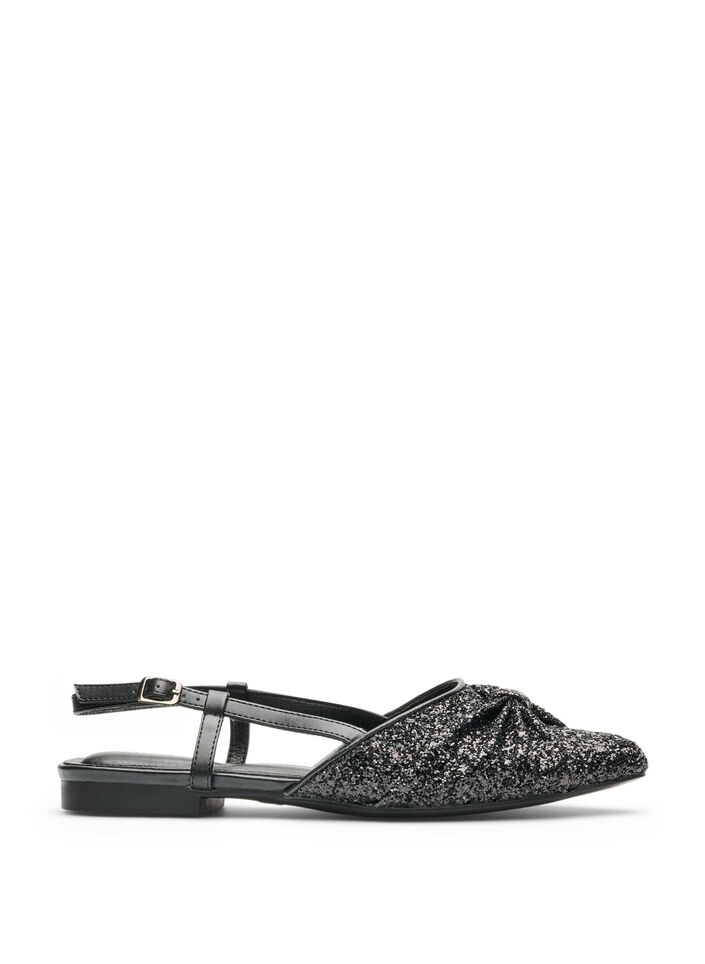 Glittrig slingback med rosett, Svart, Packshot image number 0