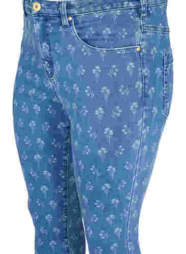 Super slim Amy jeans med blommönster, Blue denim, Packshot image number 2