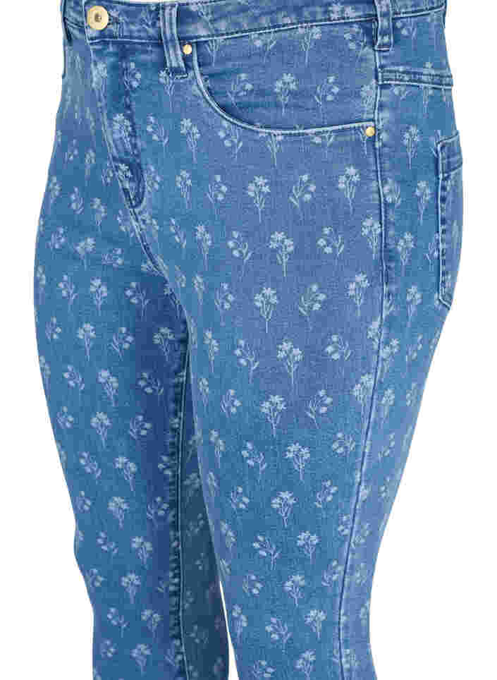 Super slim Amy jeans med blommönster, Blue denim, Packshot image number 2