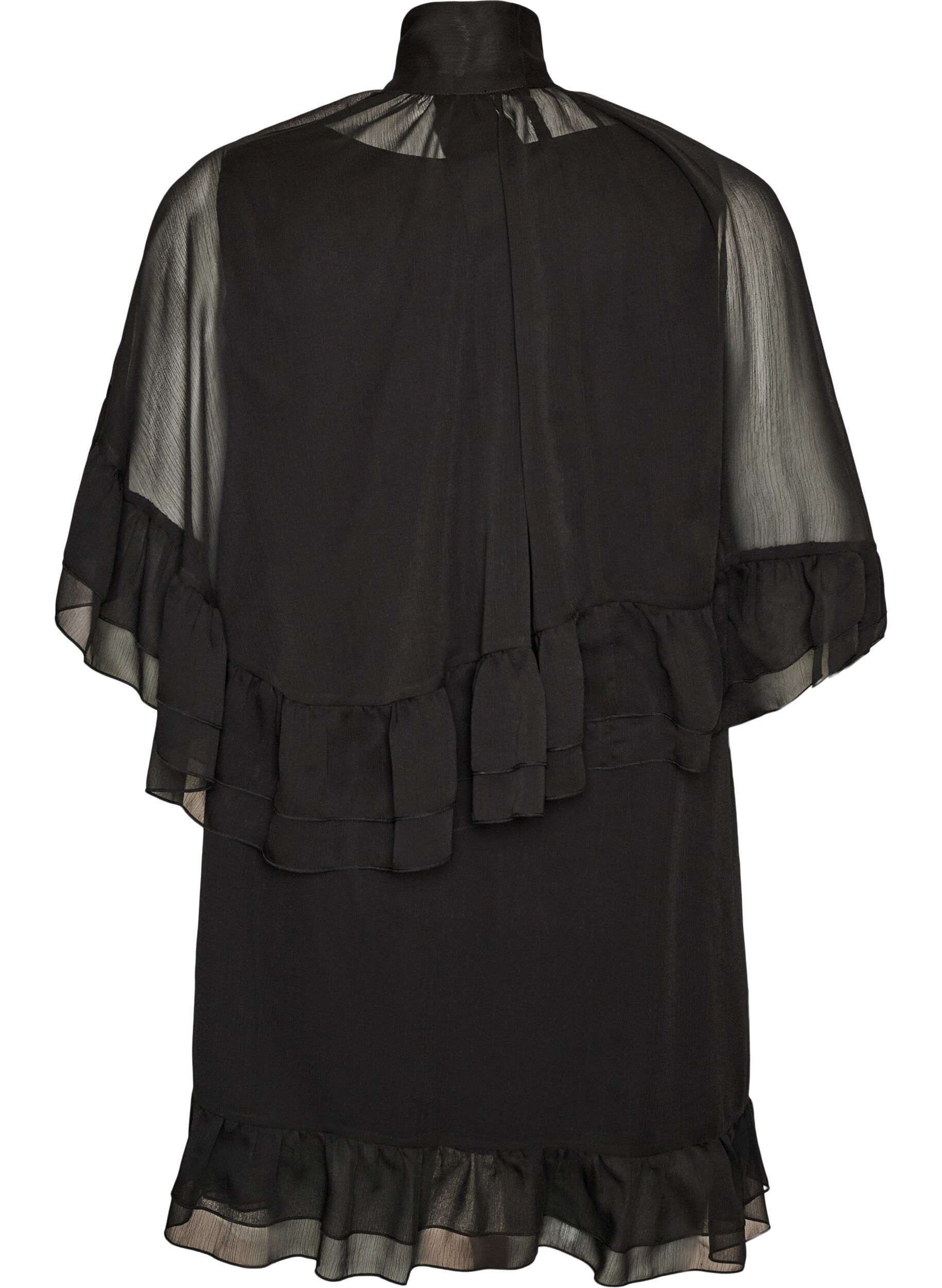 Zizzi&Auml;rml&ouml;s kl&auml;nning med cape i chiffong, Svart, Packshot image number 1
