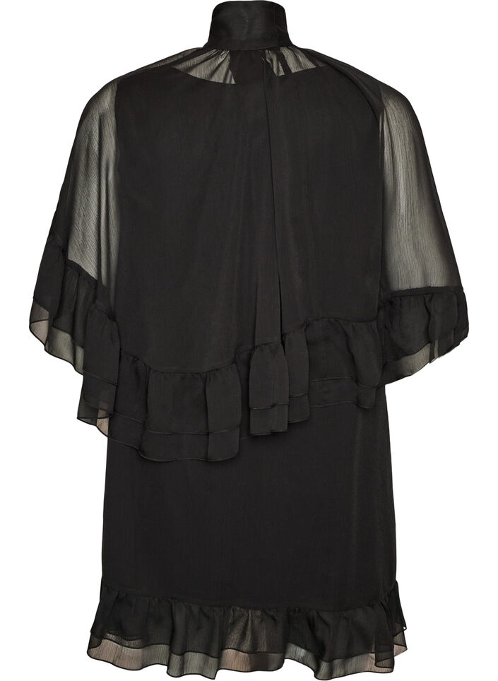 &Auml;rml&ouml;s kl&auml;nning med cape i chiffong, Svart, Packshot image number 1