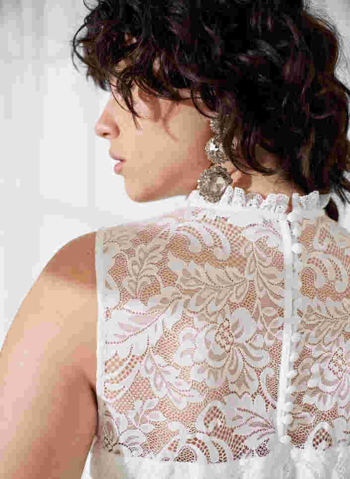 Ärmlös brudklänning med spets och plisserad kjol , Bright White, Image