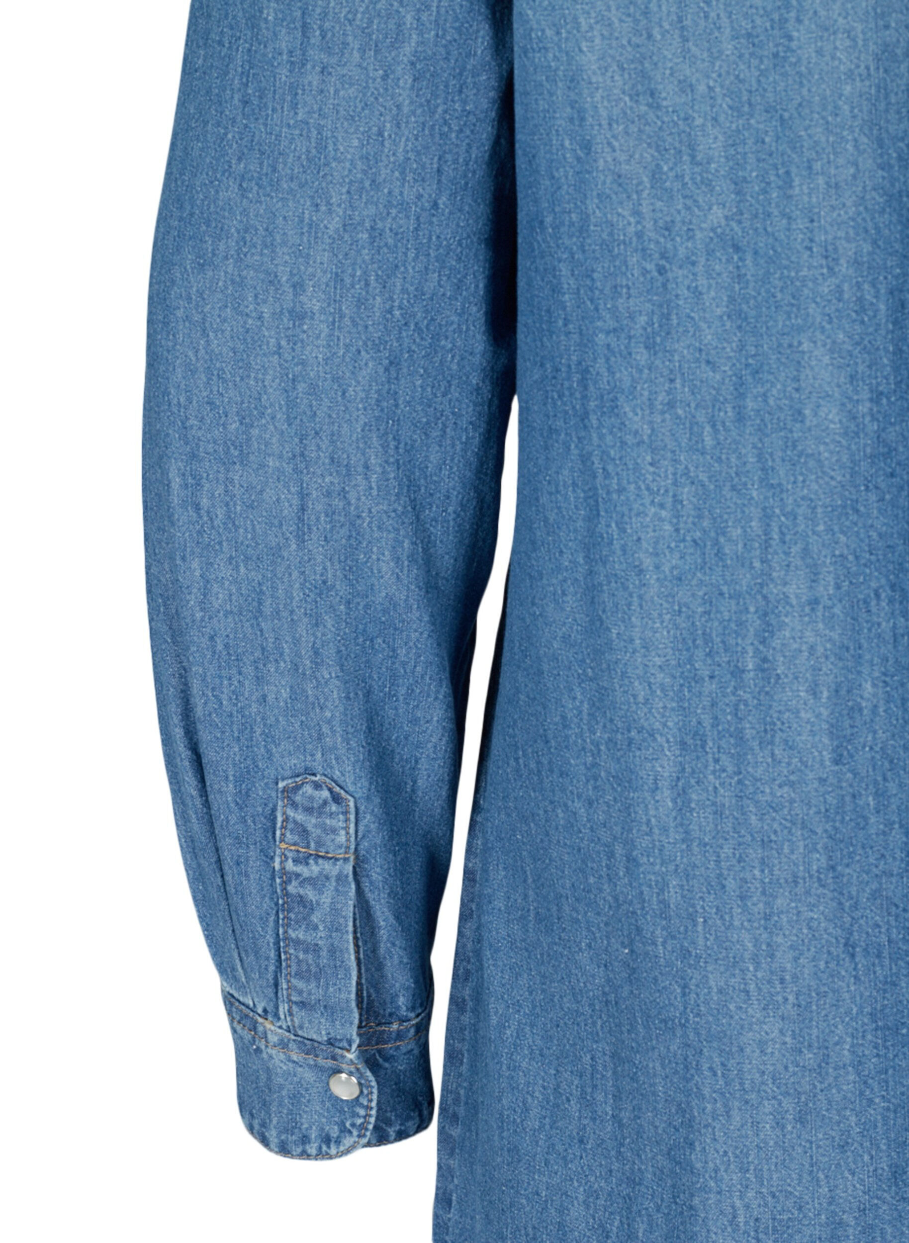 Zizzi L&aring;ng jeansskjorta i bomull, Blue denim, Packshot image number 3