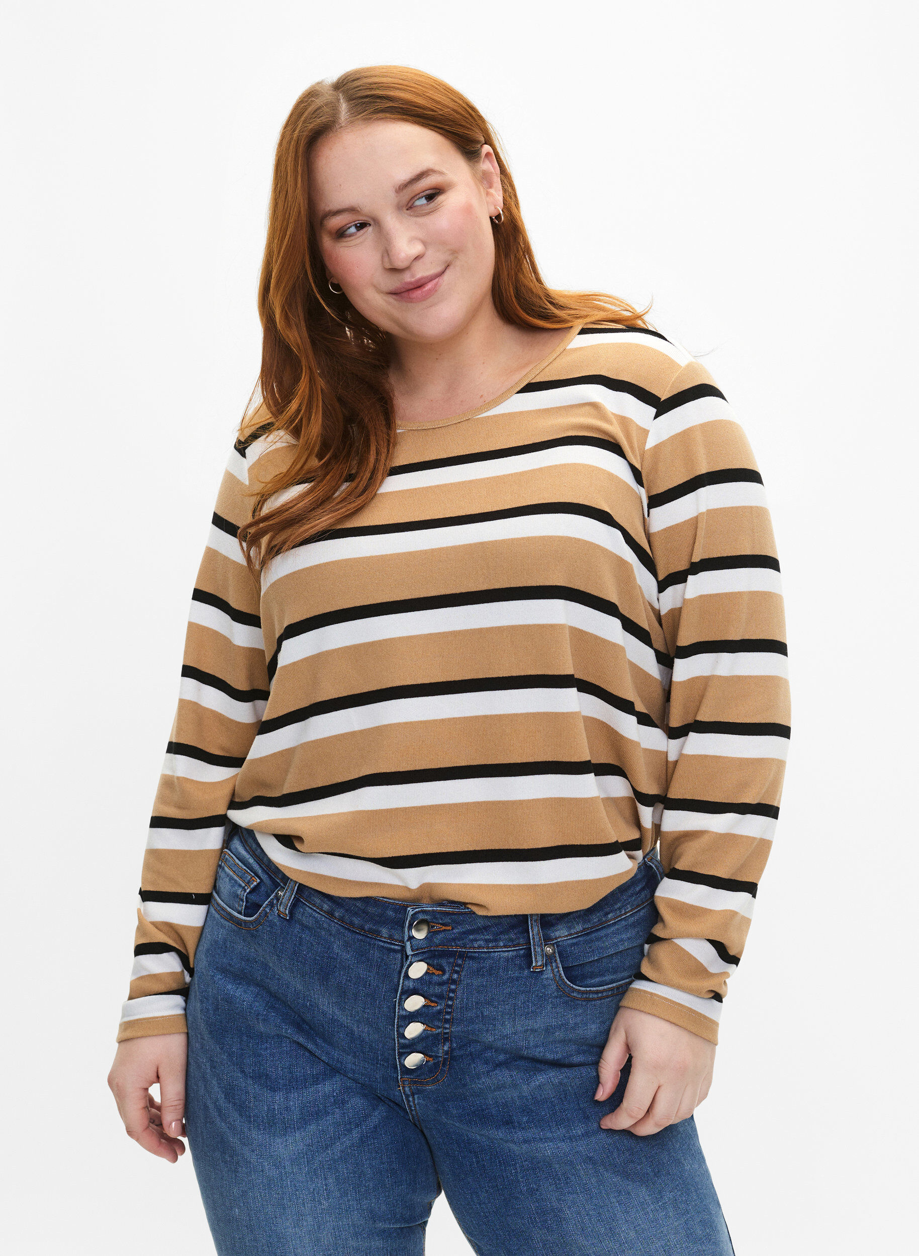 ZizziRandig blus med l&aring;nga &auml;rmar, Svart, Model image number 0
