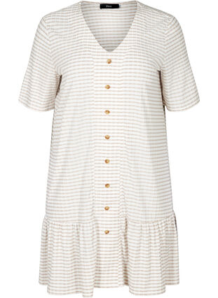 Randig klänning med korta ärmar och v-ringning, White Red Stripe, Packshot image number 0