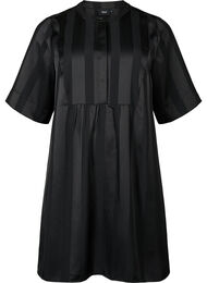 A-linjeformad klänning med ränder och halv ärm, Black