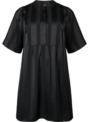 A-linjeformad klänning med ränder och halv ärm, Black, Packshot image number 0