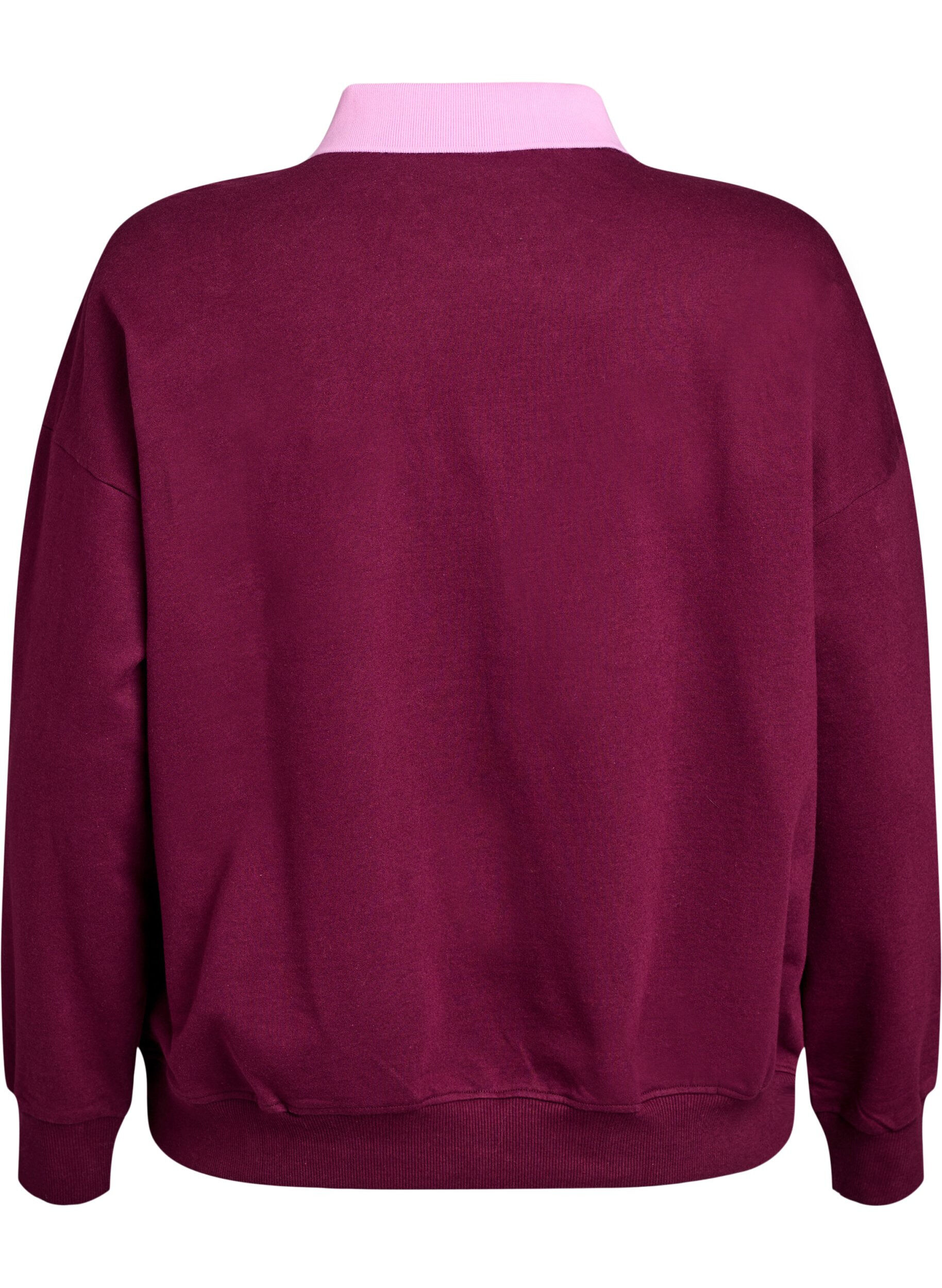 Zizzi Sweatshirt i ekologisk bomull med krage och kontrasttryck, M&ouml;rk Bordeaux, Packshot image number 1