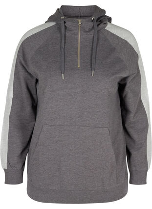 Sweatshirt med huva och ficka, Dark Grey Melange, Packshot image number 0