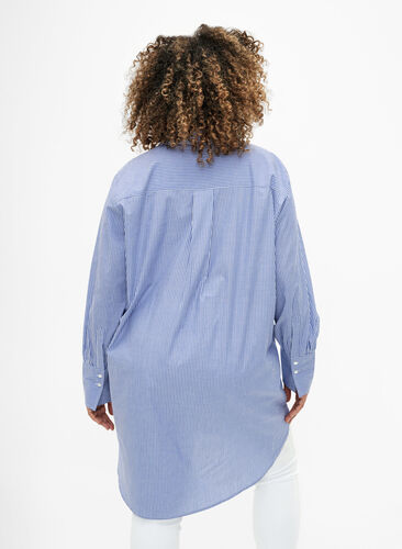 Randig bomullsskjorta med lös passform, Baja Blue Stripe, Model image number 1