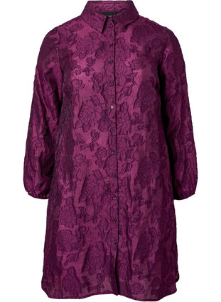 Lång jacquard skjorta, Dark Purple, Packshot image number 0