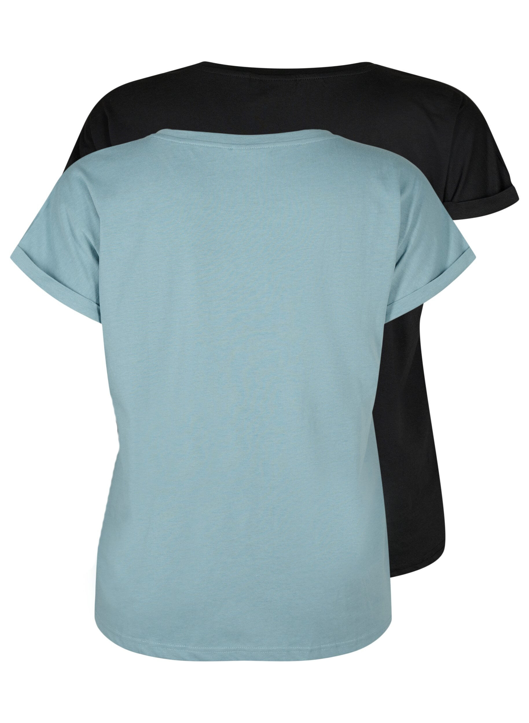 Zizzi2-pack kort&auml;rmade t-shirtar, Bl&aring;, Packshot image number 1