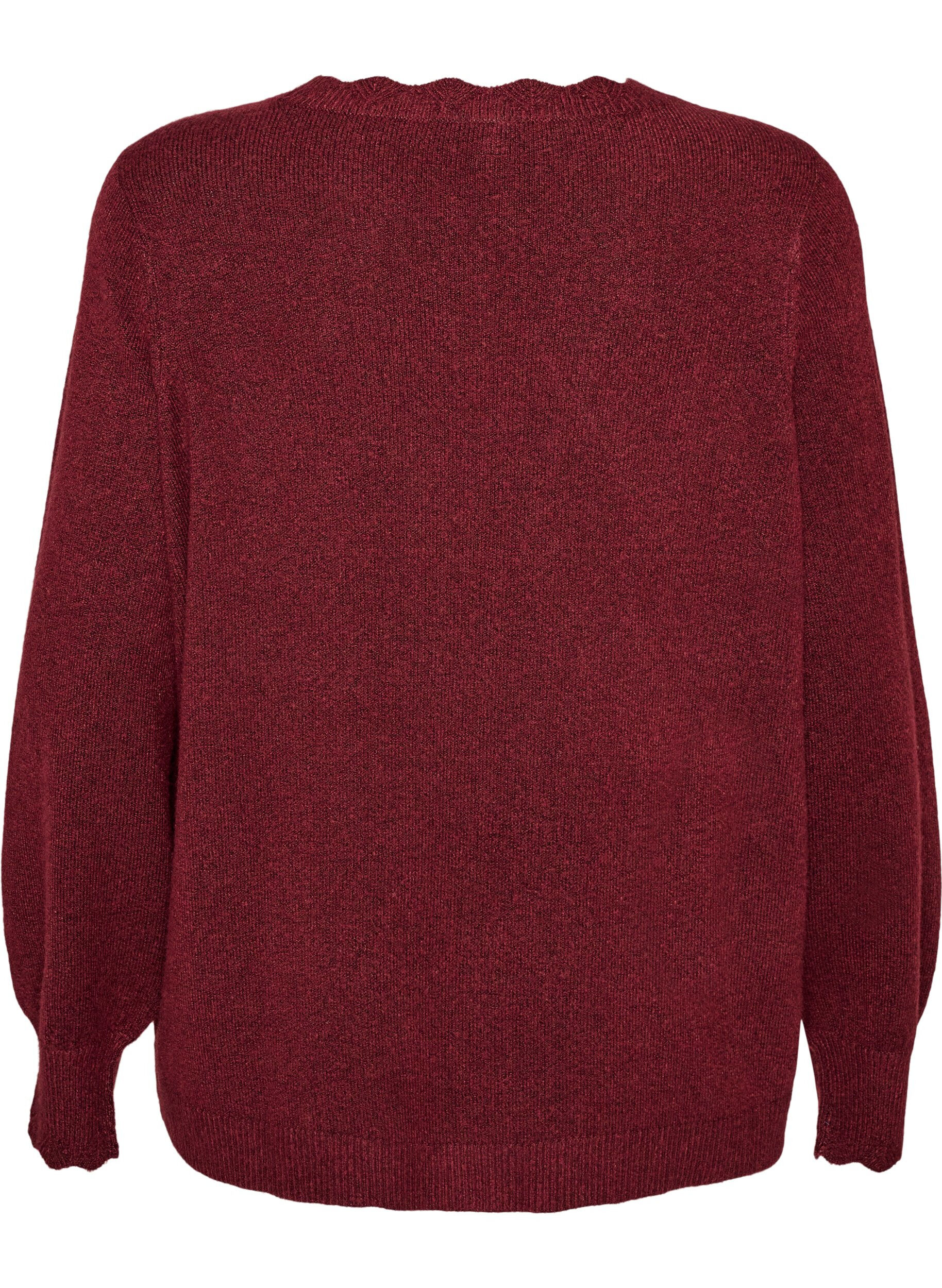 ZizziStickad blus med v&aring;giga kanter, R&ouml;d, Packshot image number 1
