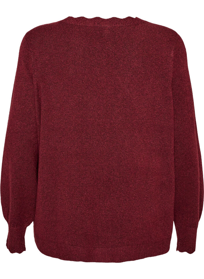 Stickad blus med v&aring;giga kanter, R&ouml;d, Packshot image number 1