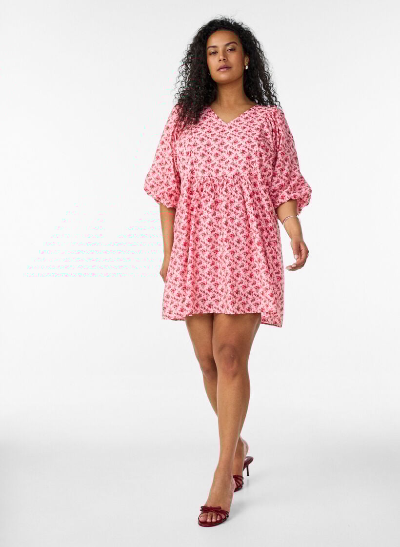 Kort kl&auml;nning i viskos med empirsk&auml;rning och ballong&auml;rmar, R&ouml;d, Model image number 1