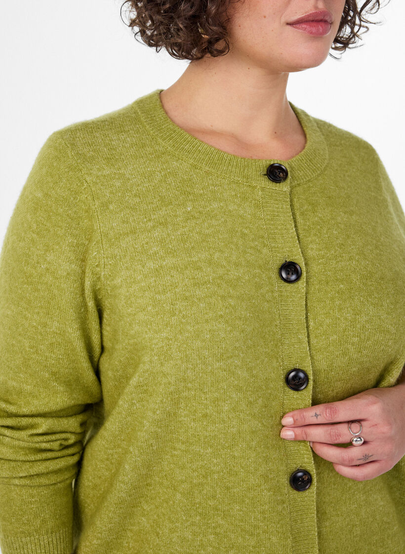 Cardigan med knappar och rundad framtill, Gr&ouml;n, Model image number 3
