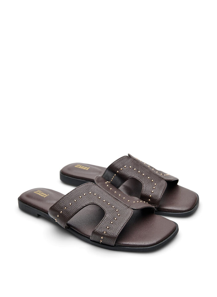 Platta sandaler med nitar, Brun, Packshot image number 1