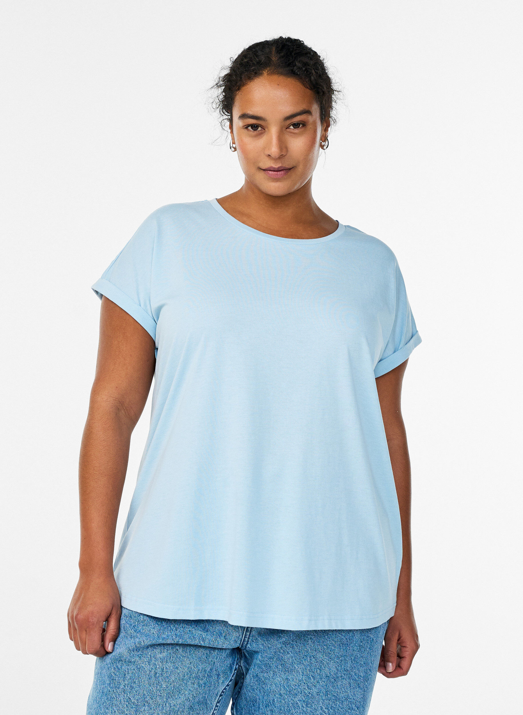 ZizziKort&auml;rmad t-shirt i bomullsmix, Bl&aring;, Model image number 0