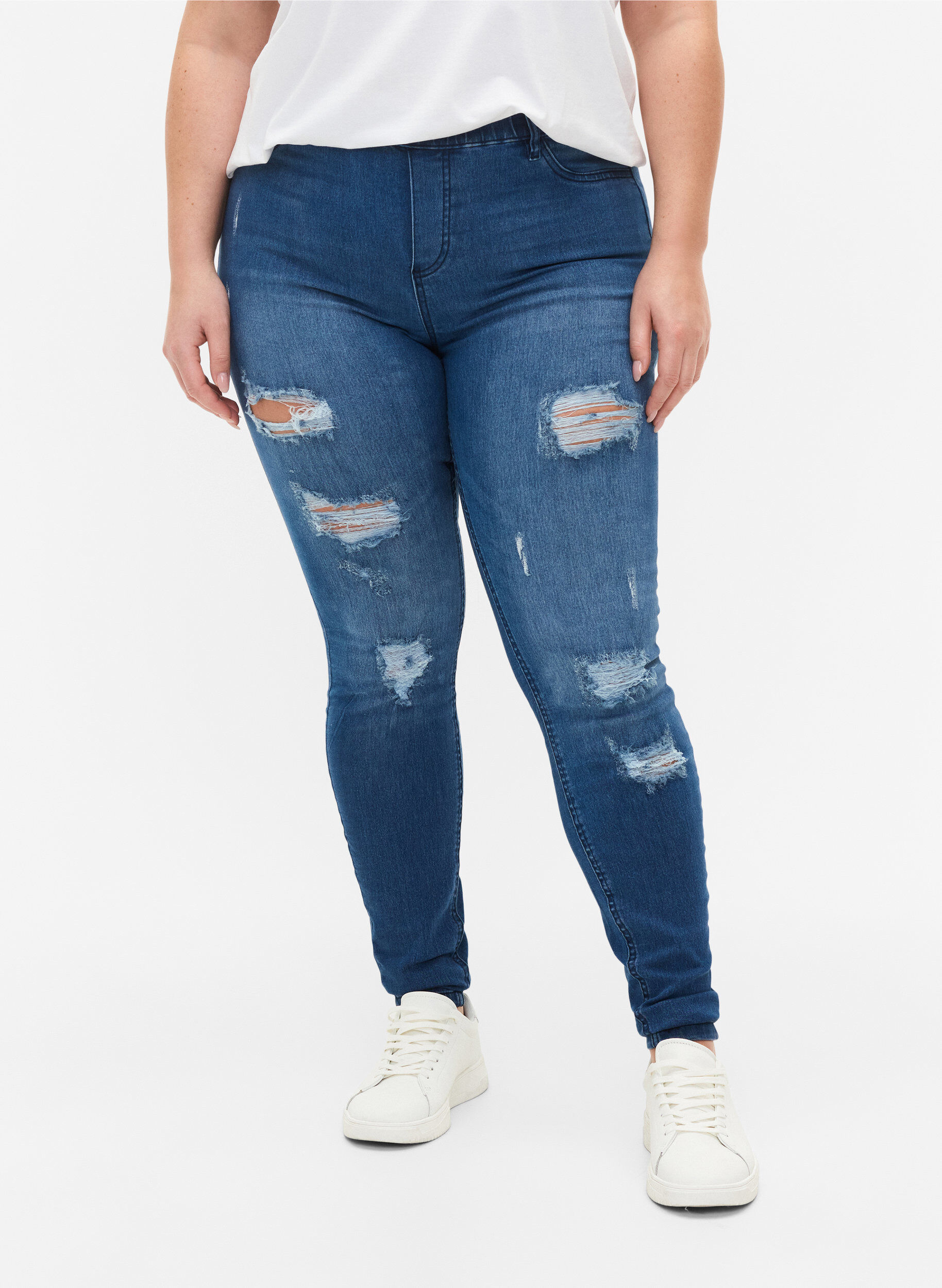 Zizzi Jeggings med slitna detaljer, Dark blue, Model image number 2
