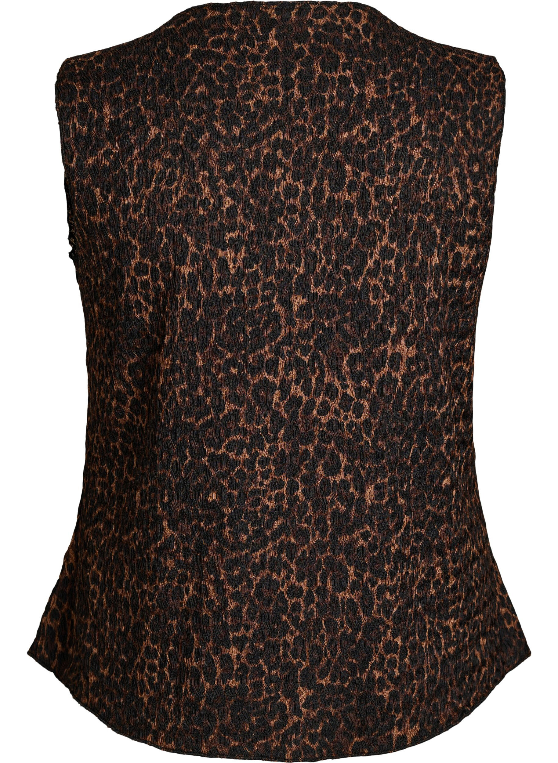 Zizzi&Auml;rml&ouml;s topp med v&aring;gig struktur och kn&auml;ppning, Brun, Packshot image number 1