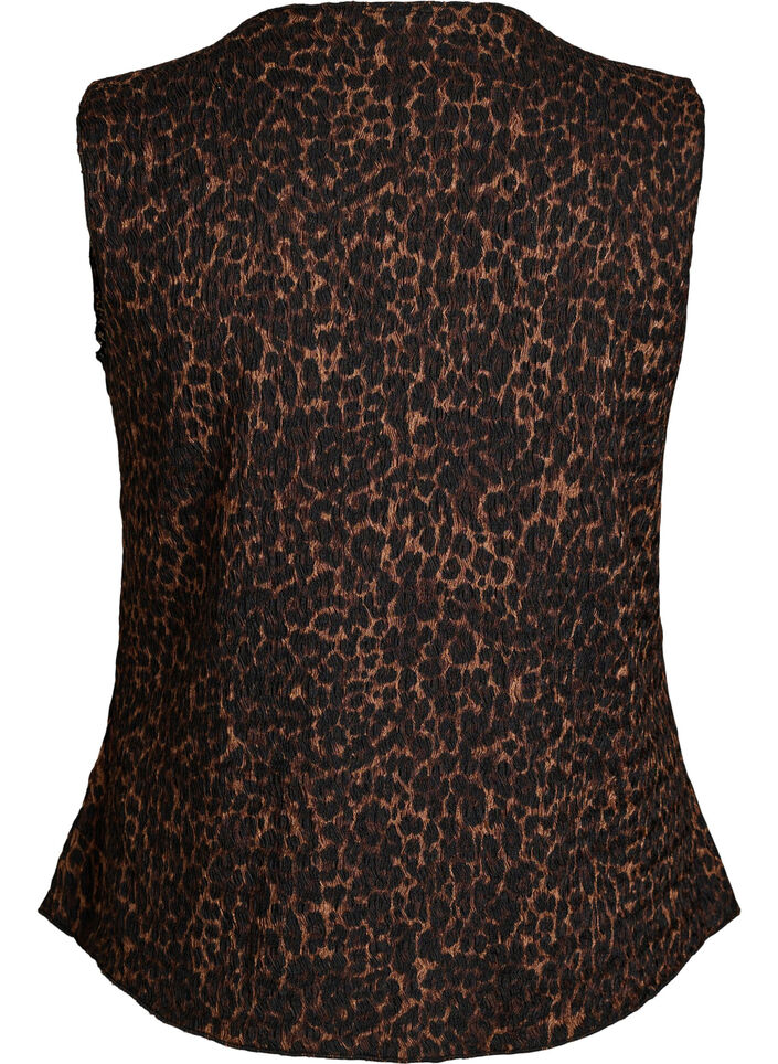 &Auml;rml&ouml;s topp med v&aring;gig struktur och kn&auml;ppning, Brun, Packshot image number 1