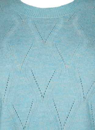 Stickad tröja med hålmönster, Reef Waters Mel., Packshot image number 2