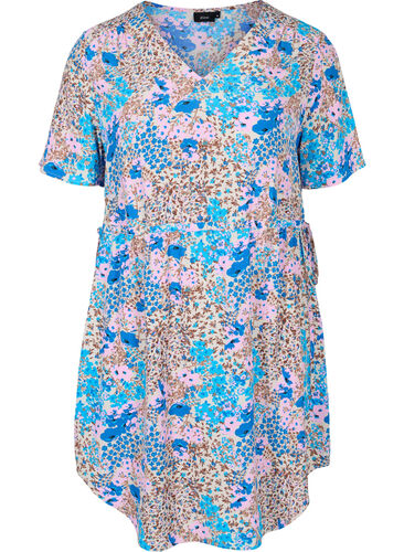 Mönstrad klänning med snördetaljer, Blue Rose Flower, Packshot image number 0