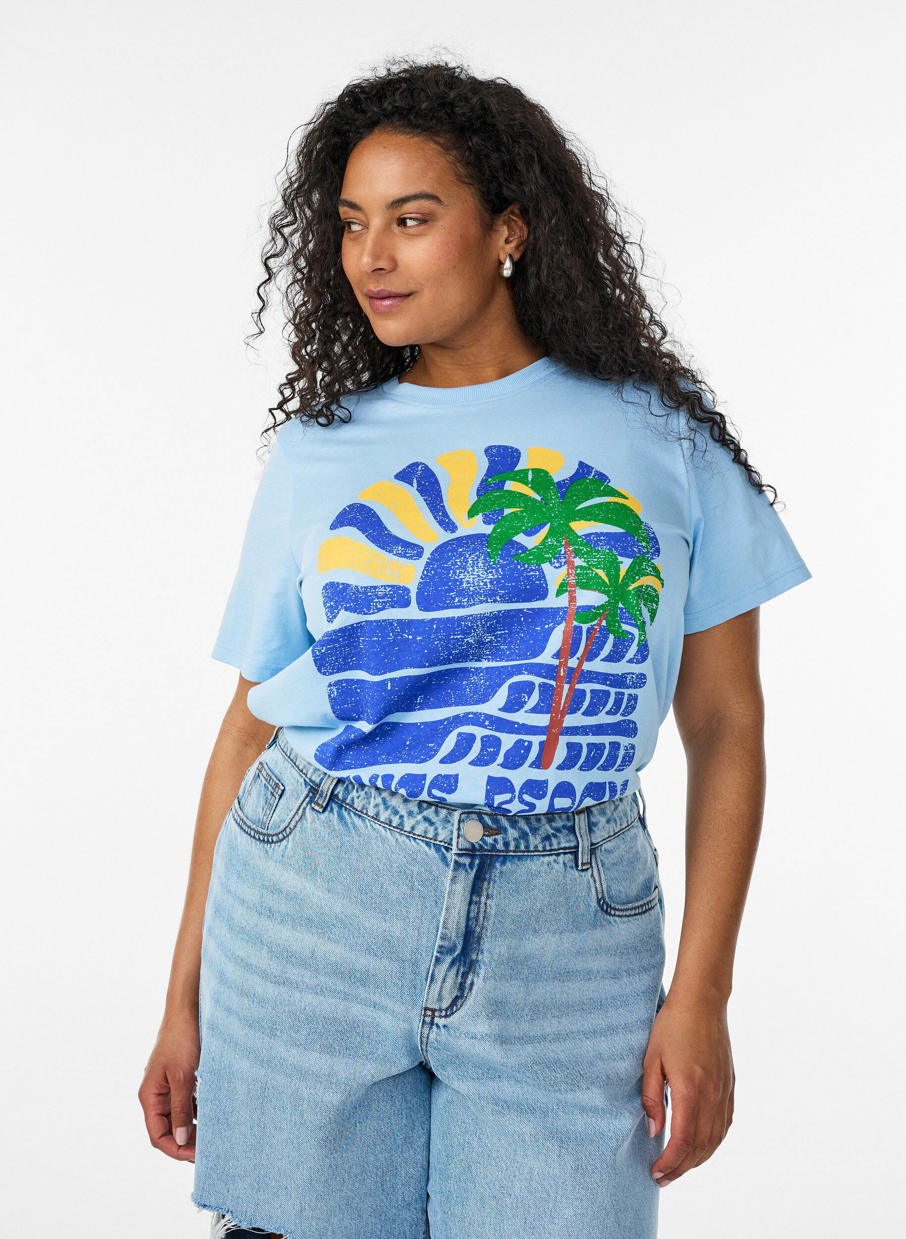T-shirt i bomull med tryck, Bl&aring;, Model