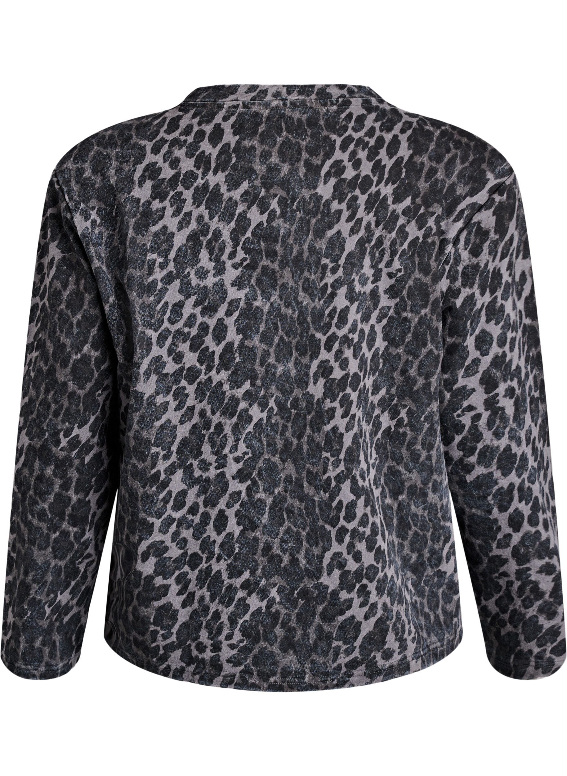 Zizzi Tv&auml;ttad sweatshirt med leopardm&ouml;nster, Gr&aring;, Packshot image number 1