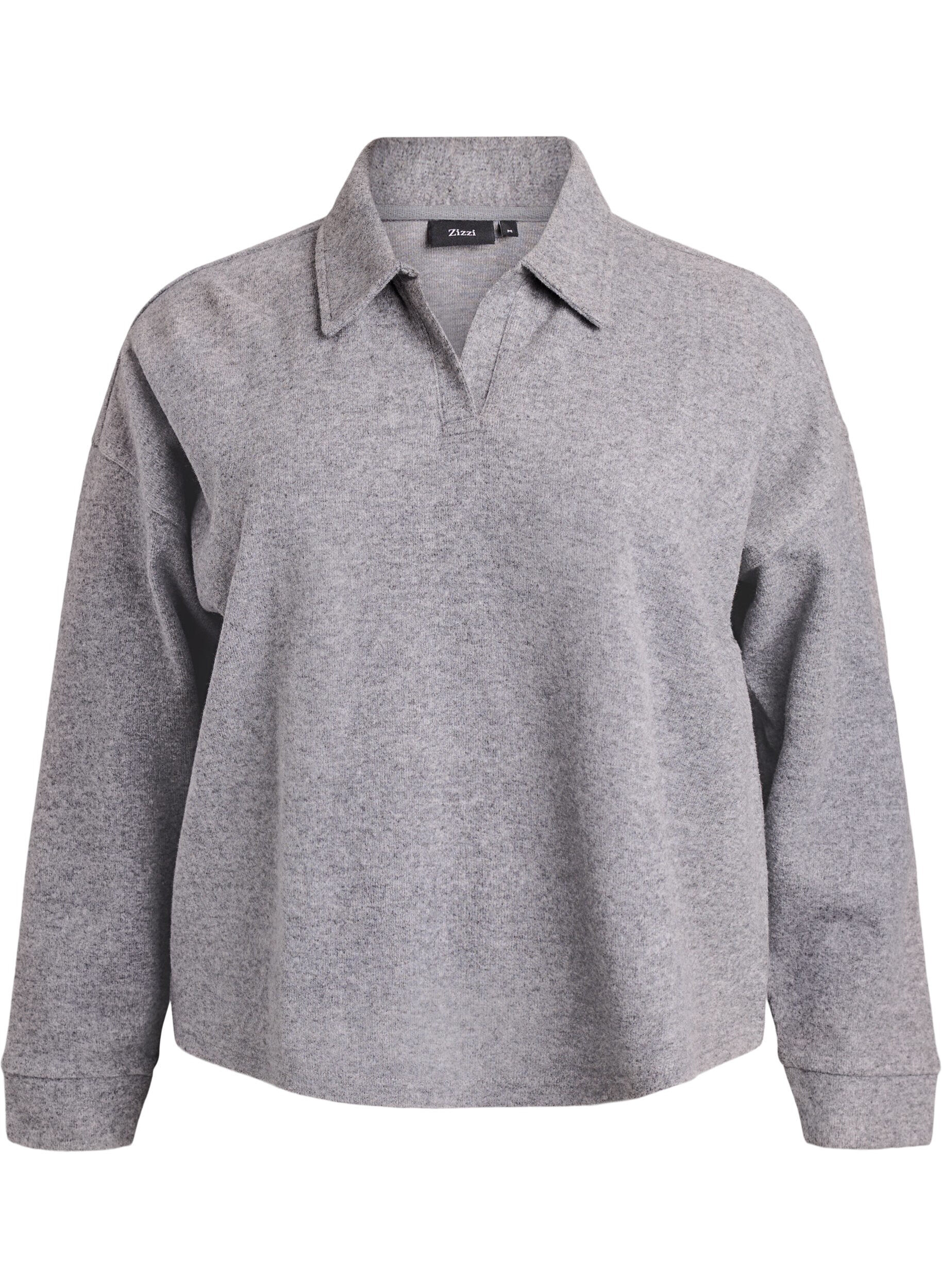 Blus i jersey med krage och v-ringning