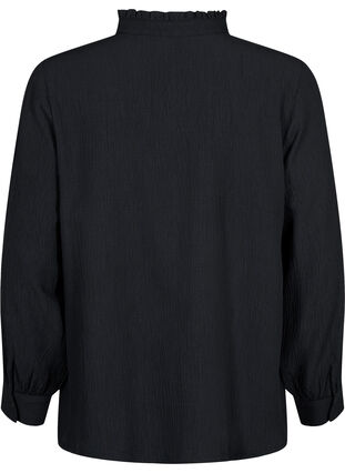 Långärmad blus med ruffelkrage, Black, Packshot image number 1
