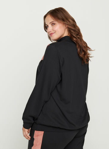 Höghalsad sweatshirt med blixtlås, Black w. Burlwood, Model image number 1