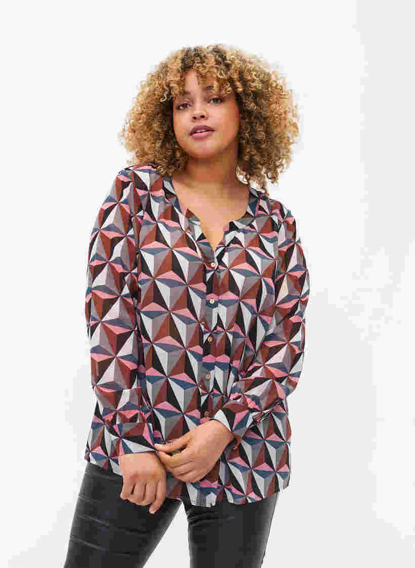 Skjorta med v-ringning och mönster, Graphic Pink, Model