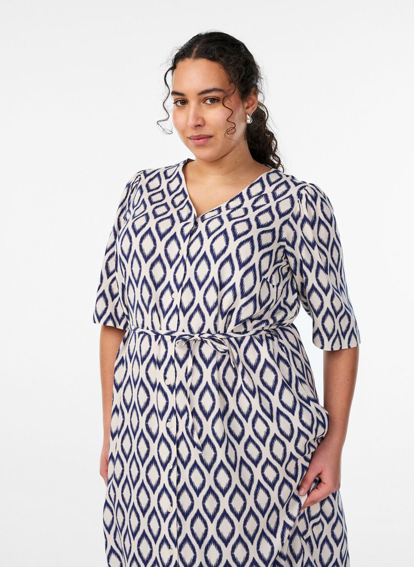 Midikl&auml;nning med tryck och knytsk&auml;rp, Vanilla, Model image number 2