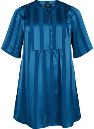 A-linjeformad klänning med ränder och halv ärm, Titan, Packshot image number 0