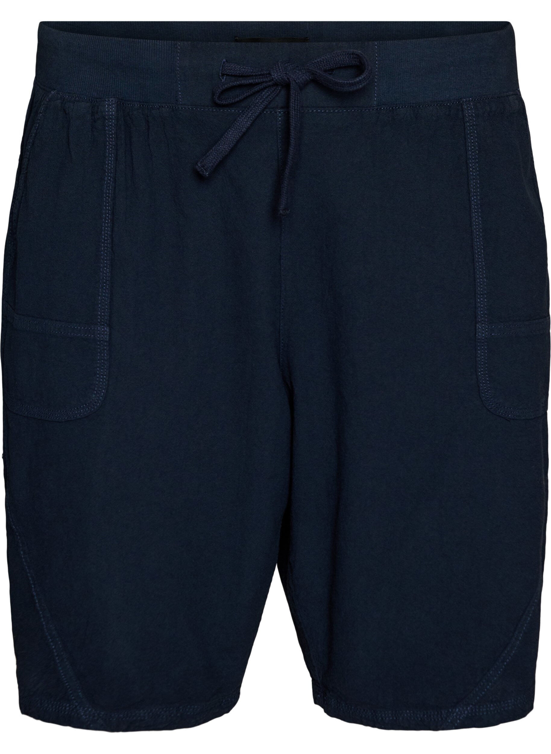 Zizzi L&ouml;sa shorts i bomull med fickor, Bl&aring;, Packshot image number 0