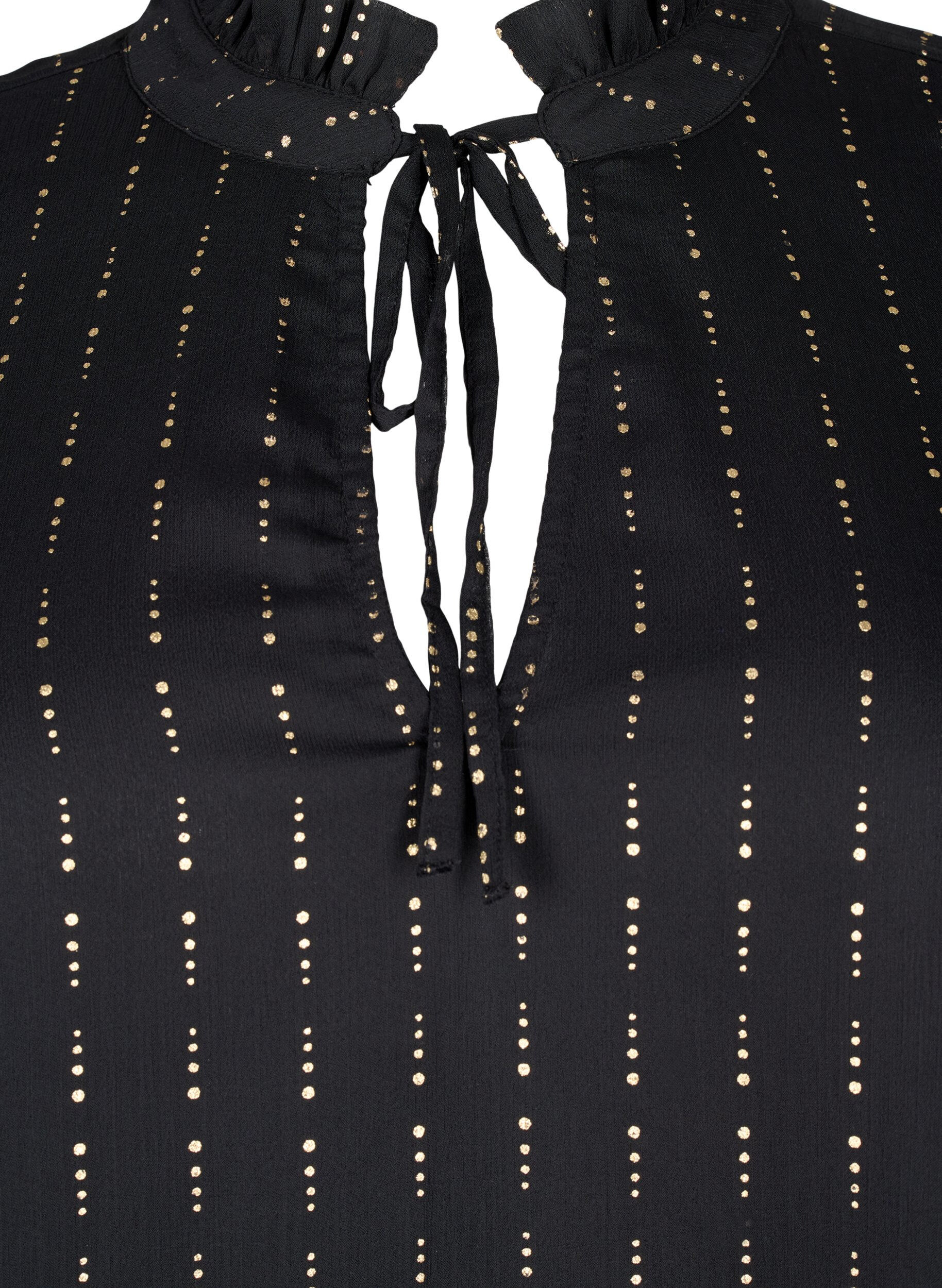 Zizzi M&ouml;nstrad chiffongblus med knytband, Black, Packshot image number 2