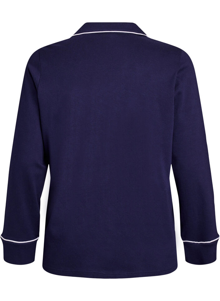 Pyjamasskjorta i bomull med br&ouml;stficka, Bl&aring;, Packshot image number 1