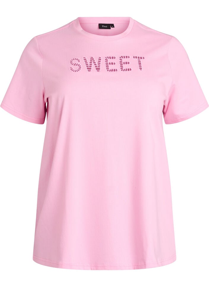 T-shirt i bomull med broderad text, Vit, Packshot image number 0