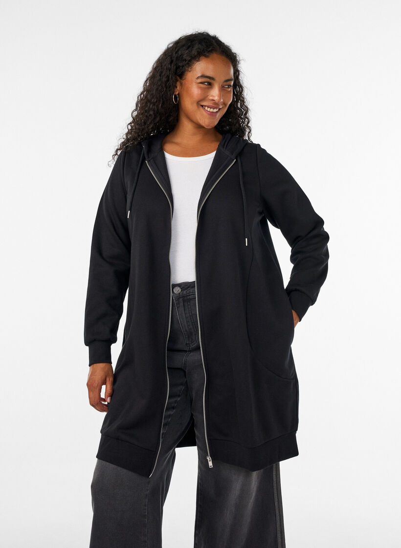 L&aring;ng huvtr&ouml;ja med dragkedja och fickor, Svart, Model image number 0