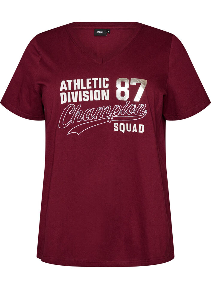 T-shirt i ekologisk bomull med ett sportigt texttryck, R&ouml;d, Packshot image number 0